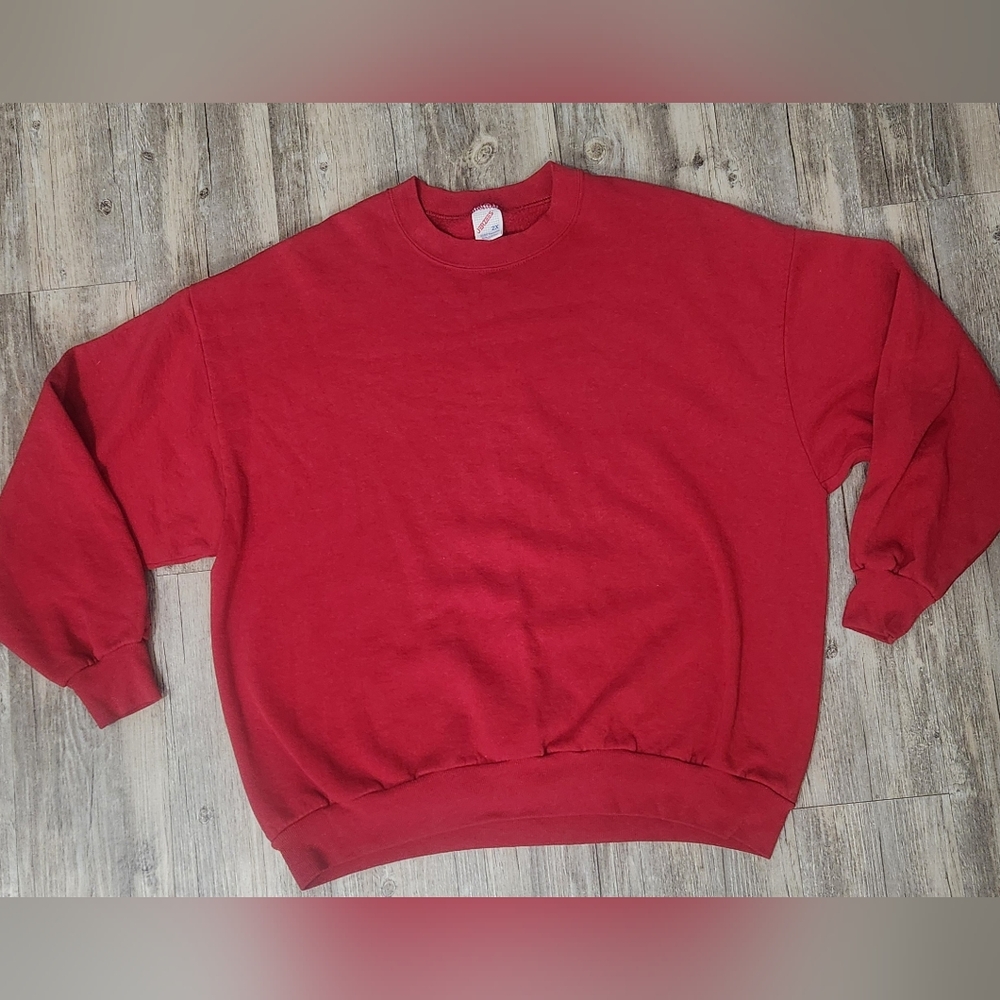 Vintage Jerzees‎ Sweatshirt Pullover Red Blank Crewneck Made In USA Size 2XL.